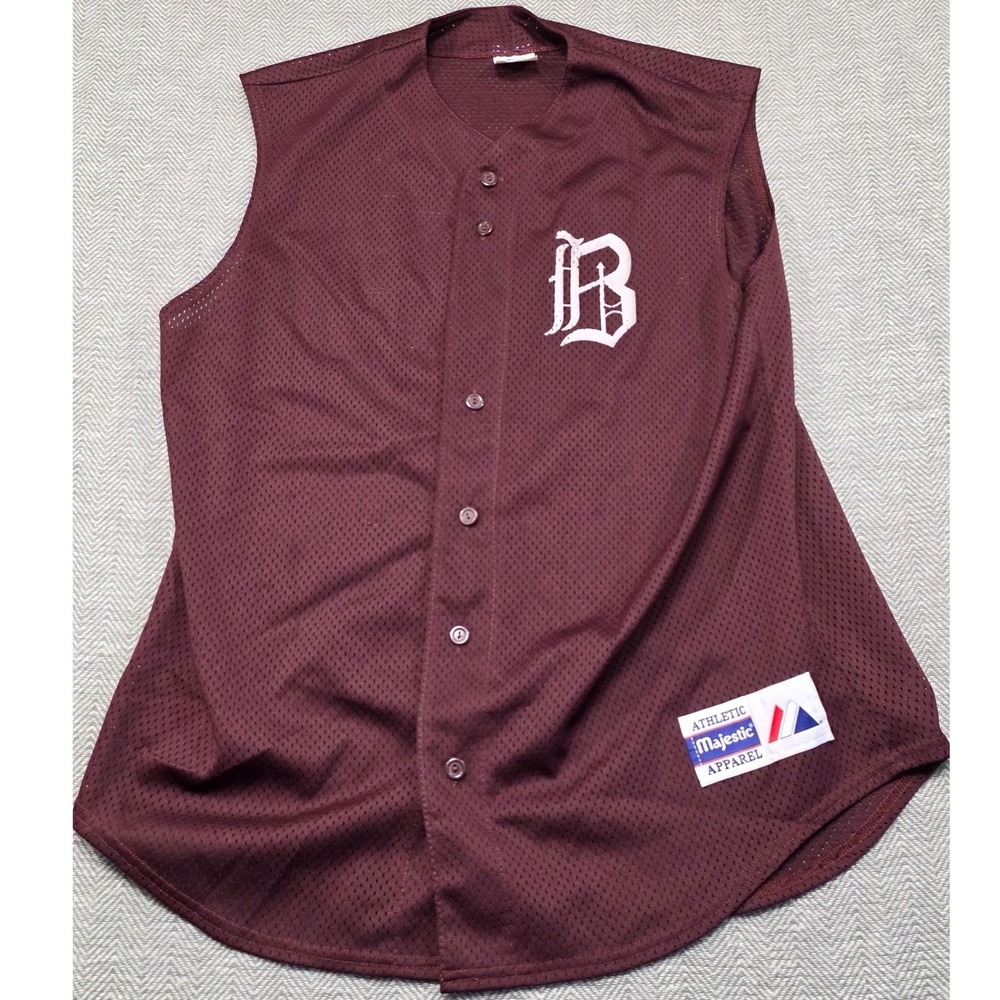 Vintage Majestic Athletic Sleeveless Baseball Jersey‎ Maroon Mesh Mens Large USA